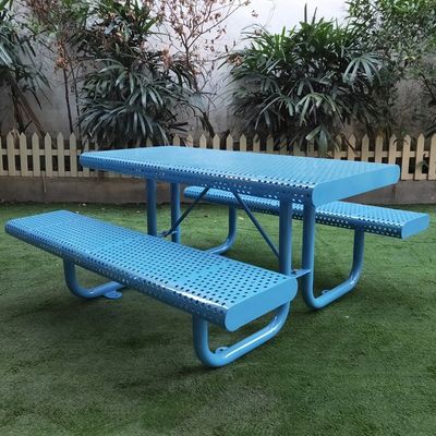 Outdoor perforated metal picnic table for kids steel iron small outdoor picnic table for children