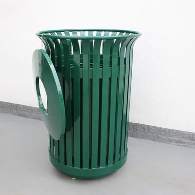 Powder Coating Metallic Outdoor Trash Cans With Lid 978Mm Height